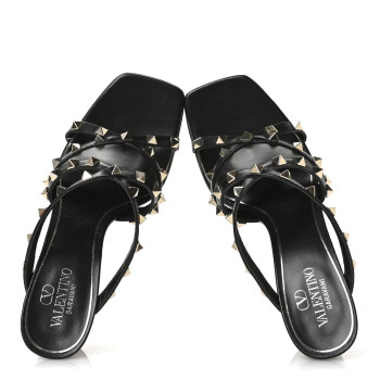 VALENTINO GARAVANI Nappa Rockstud Criss Cross Block Heel 100mm Sandals 37 Black