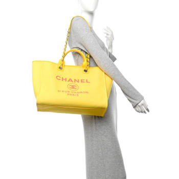 CHANEL Mixed Fibers Calfskin Deauville Medium Tote Yellow Orange