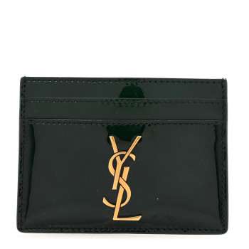 SAINT LAURENT Patent Calfskin Monogram Credit Card Case Fir Leaf
