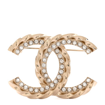 CHANEL Metal Crystal CC Brooch Gold