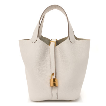 HERMES Taurillon Clemence Picotin Lock 18 PM Gris Pale