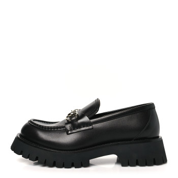 GUCCI Betis Glamour Calfskin Womens Horsebit Loafers 38 Black