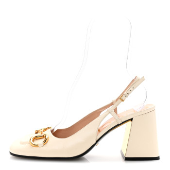 GUCCI Malaga Kid Horsebit 75mm Slingback Pumps 40.5 Mystic White