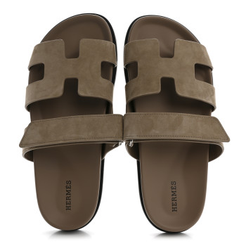 HERMES Suede Goatskin Womens Chypre Sandals 39 Beige Sable