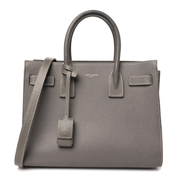 SAINT LAURENT Grained Calfskin Topstich Baby Sac De Jour Grey