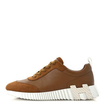 HERMES Sport Goatskin Suede Goatskin Womens Bouncing Sneakers 38.5 Naturel