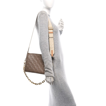 LOUIS VUITTON Lambskin Embossed Monogram Coussin PM Taupe