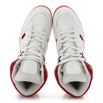 GUCCI Demetra GG Supreme Monogram Mens Basket High Top Sneakers 11 Great White Red Blue