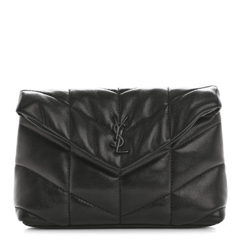 SAINT LAURENT Lambskin Monogram Loulou Puffer Pouch Clutch Black
