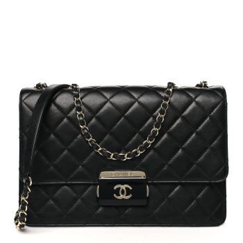 CHANEL Sheepskin Quilted Large Beauty Lock Flap Black