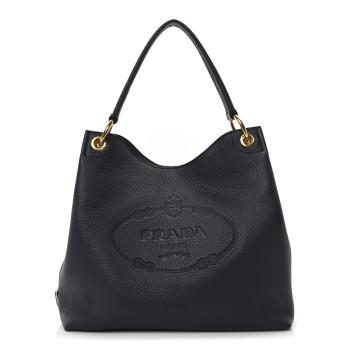 PRADA Vitello Daino Embossed Logo Hobo Baltico