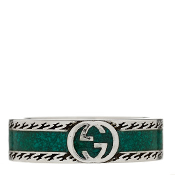 GUCCI Sterling Silver Enamel Interlocking G ring 56 7.5 Turquoise