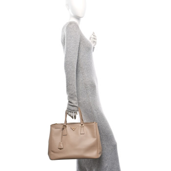 PRADA Saffiano Large Galleria Double Zip Tote Pomice