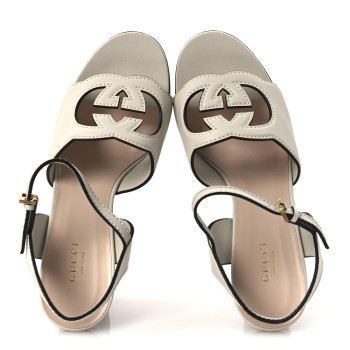 GUCCI Cosmos Softy Calfskin Wooden Interlocking G Cut-Out 30/120mm Platform Sandals 40 Mystic White