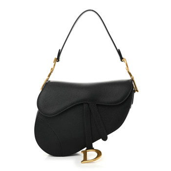 CHRISTIAN DIOR Grained Calfskin Saddle Bag Black