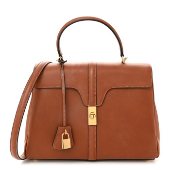 CELINE Grained Calfskin Classique 16 Top Handle Bag Tan