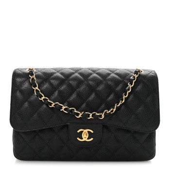 CHANEL Caviar Quilted Jumbo Double Flap Black