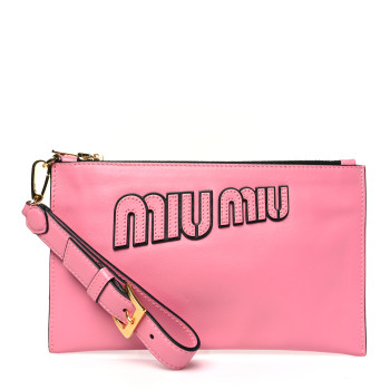 MIU MIU Lambskin Logo Wristlet Pouch Pink