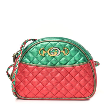 GUCCI Laminated Nappa Trapuntata Mini Zumi Dome Shoulder Bag Rosso Jasmine Green Rame