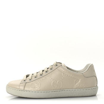 GUCCI Calfskin GG Tennis Embossed Ace Sneakers 37 Mystic White