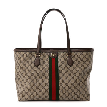 GUCCI GG Supreme Monogram Medium Ophidia Shopping Tote Brown
