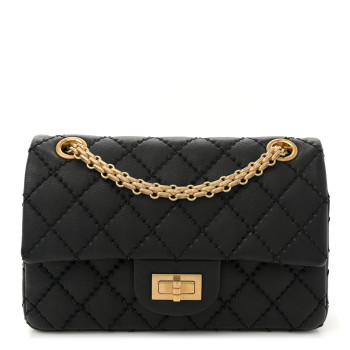 CHANEL Calfskin Double Stitch 2.55 Reissue 224 Flap Black