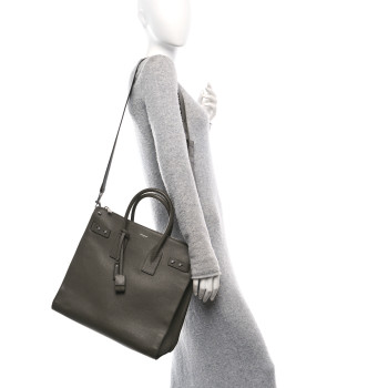 SAINT LAURENT Grained Calfskin Sac De Jour Souple North South Tote Kaki Militaire