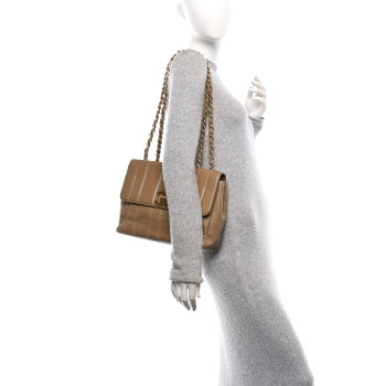 CHANEL Caviar Vertical Quilted Jumbo Flap Beige