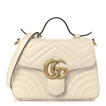 GUCCI Calfskin Matelasse Mini GG Marmont Top Handle Shoulder Bag White