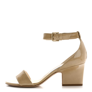JIMMY CHOO Patent Calfskin Edina Sandals 37 Nude