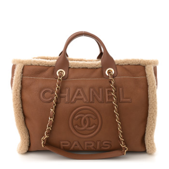 CHANEL Lambskin Shearling Medium Deauville Tote Brown