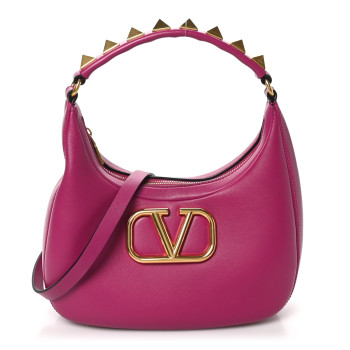 VALENTINO GARAVANI Calfskin Stud Sign Zip Hobo Rose Violet