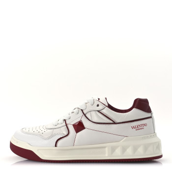 VALENTINO GARAVANI Nappa Mens One Stud Low Top Sneakers 38.5 White Rosso Valentino