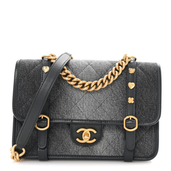 CHANEL Washed Denim Quilted Messenger Flap Black