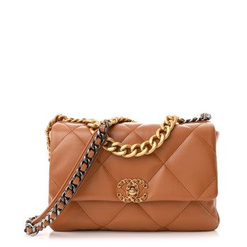 CHANEL Lambskin Quilted Large Chanel 19 Flap Brown