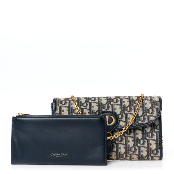 CHRISTIAN DIOR Oblique Bobby East West Pouch With Chain Blue