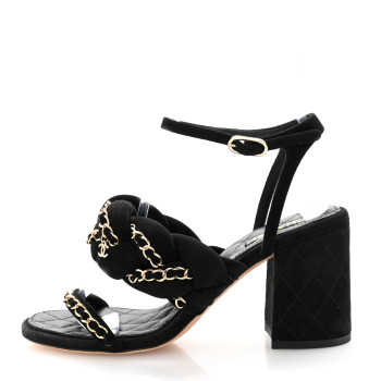 CHANEL Kid Suede Chain Braided Sandals 36.5 Black