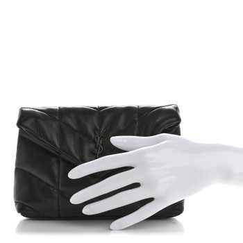 SAINT LAURENT Lambskin Monogram Loulou Puffer Pouch Clutch Black