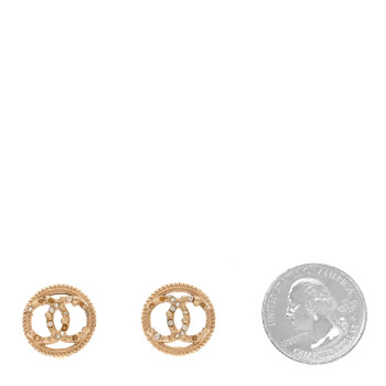 CHANEL Pearl Crystal CC Round Earrings Gold