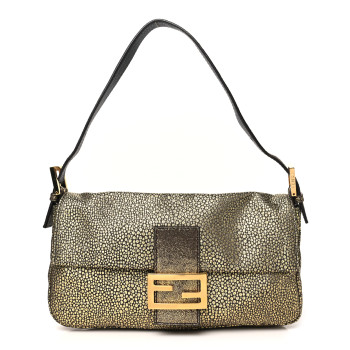 FENDI Metallic Canvas Baguette Gold