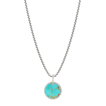 DAVID YURMAN Sterling Silver Diamond Mother of Pearl Turquoise 24mm DY Elements Reversible Pendant Box Chain Necklace
