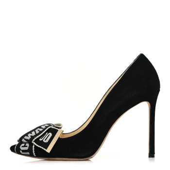 JIMMY CHOO Suede Logo Bow Tegan 60 Pumps 39 Black Chalk