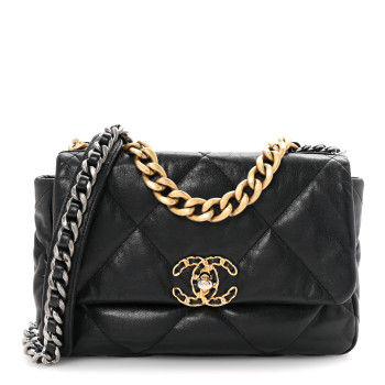 CHANEL Goatskin Quilted Medium Chanel 19 Flap Black
