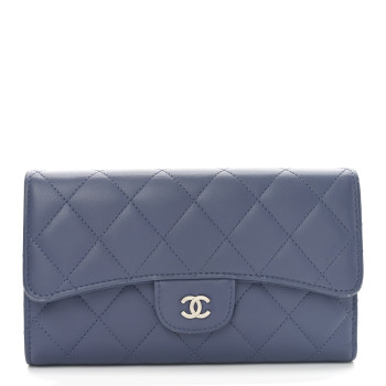 CHANEL Lambskin Quilted Large Flap Wallet Blue