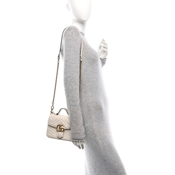 GUCCI Calfskin Matelasse Mini GG Marmont Top Handle Shoulder Bag White