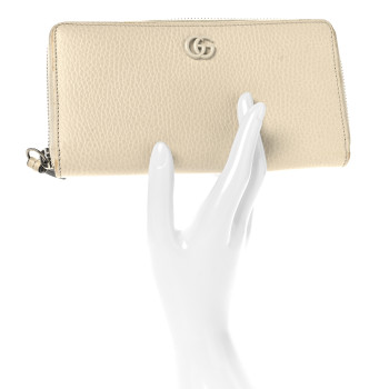 GUCCI Dollar Calfskin Monochrome GG Marmont Zip Around Wallet Mystic White