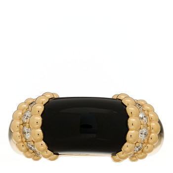 VAN CLEEF & ARPELS 18K Yellow Gold Diamond Black Onyx Perlee Couleurs Ring 53 6.5
