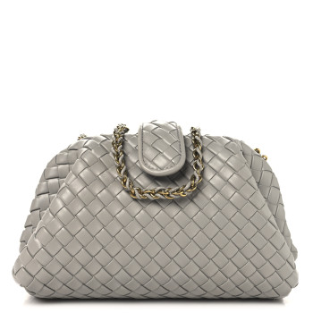 BOTTEGA VENETA Nappa Intrecciato Small The Lauren 1980 Clutch With Chain Sterling