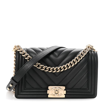 CHANEL Lambskin Chevron Quilted Medium Boy Flap Black