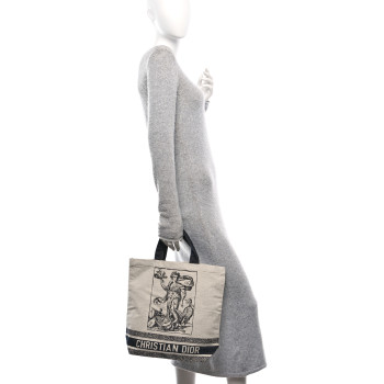CHRISTIAN DIOR Canvas Print Cruise Tote Ivory Black